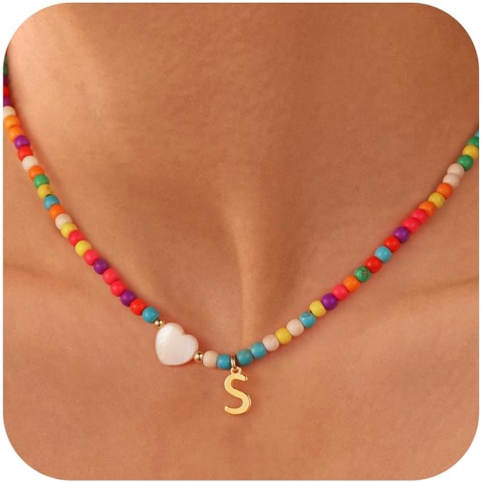 Yoosteel Colorful Beaded Initial Necklaces